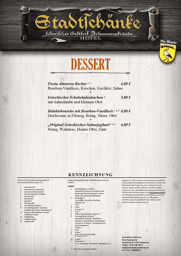 Speisekarte, Dessert